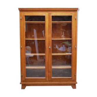 Vintage wooden glass bookcase cabinet