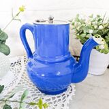 Small vintage cobalt blue ceramic teapot