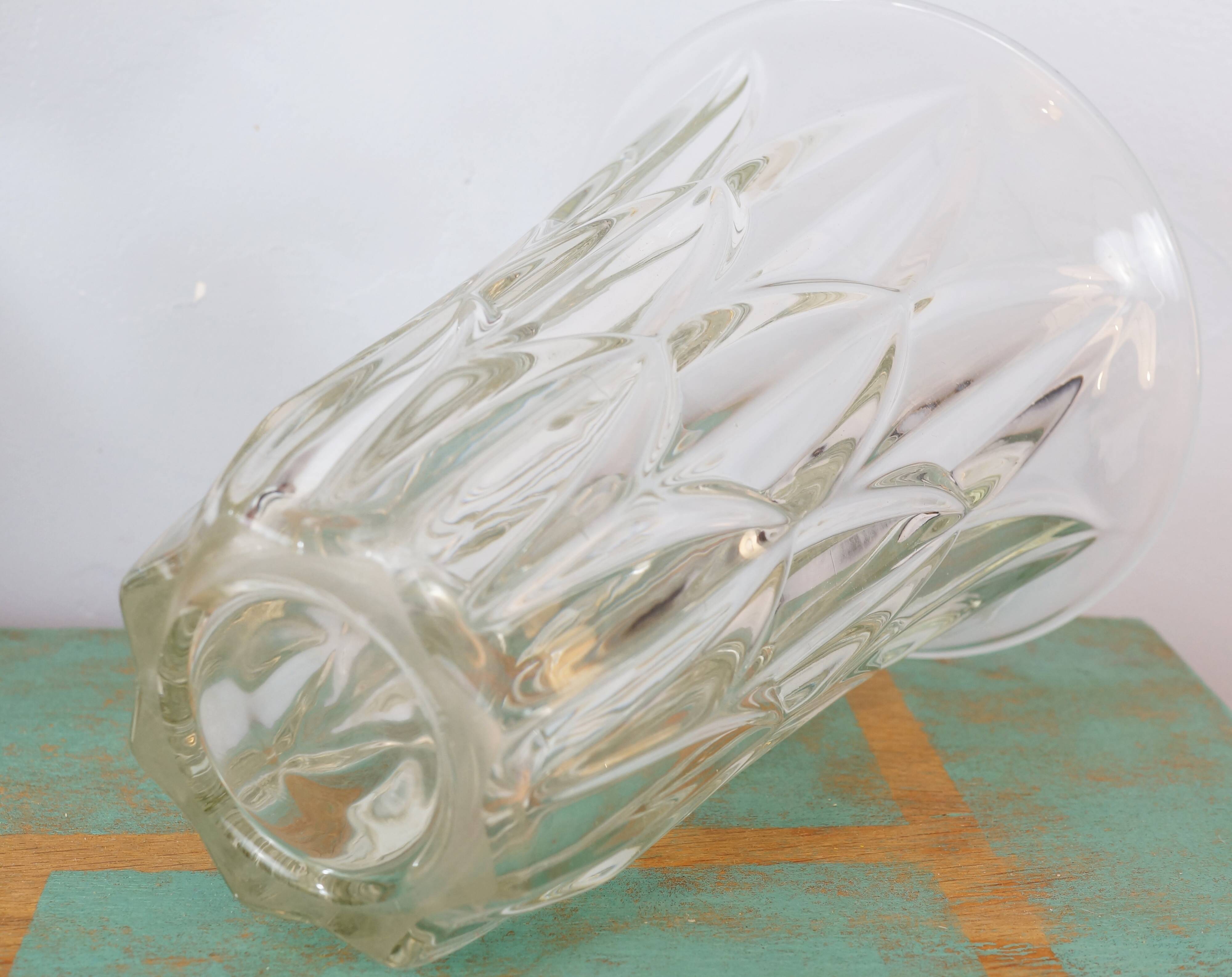 Large art deco style molded glass vase, foliage pattern