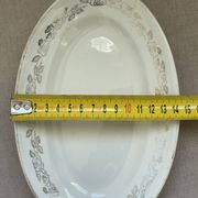Antique oval plate Moulin des Loups Orchies – grey and gold floral decoration