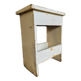 Vintage wooden stool side table creamy white