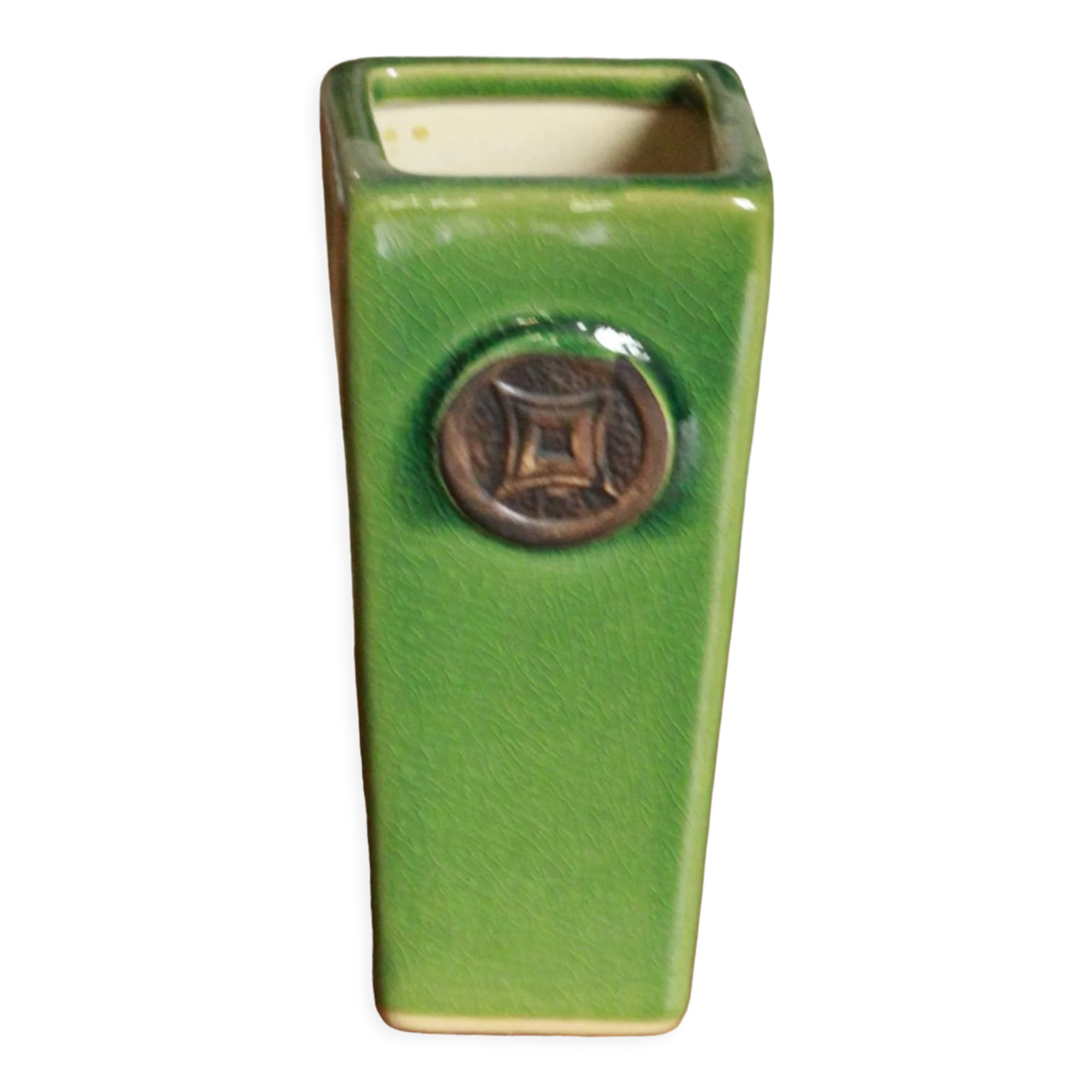 Green cracked ceramic vase