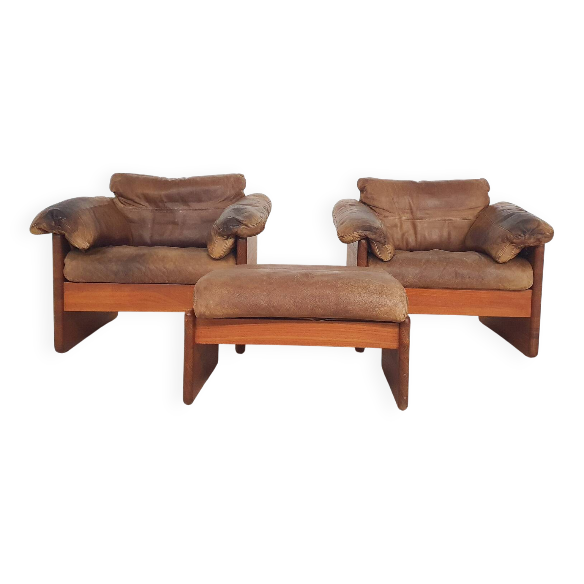 Mikael Laursen for A/S Mikael Laursen lounge chairs and ottman, Denmark 1970