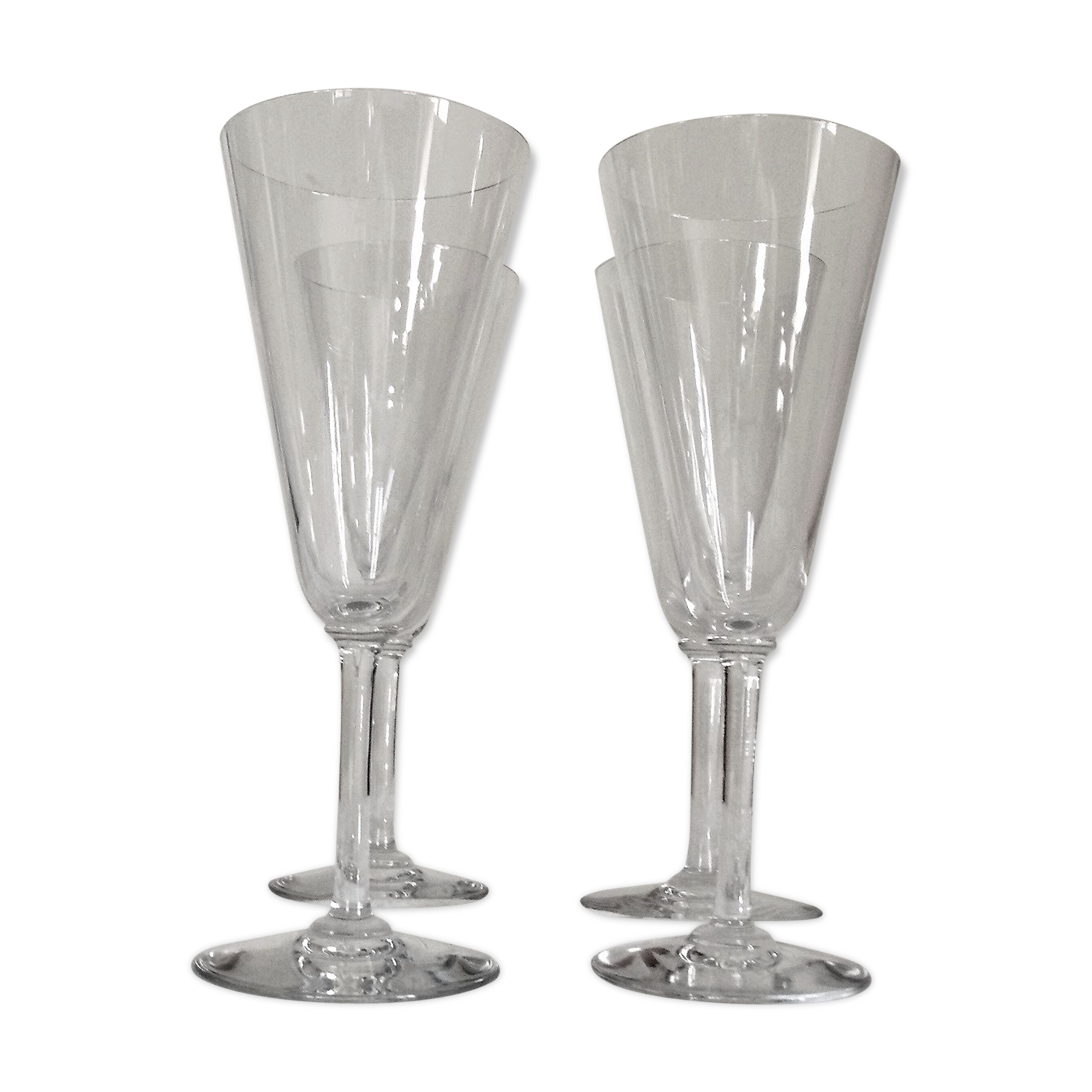 Set of 4 crystal champagne flutes stamped Baccarat