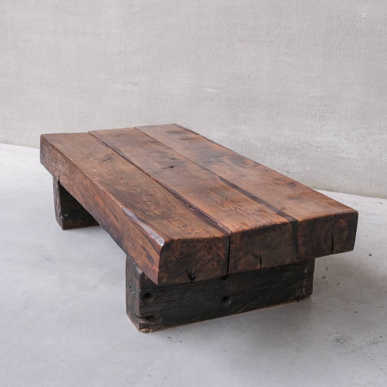 Brutalist Wooden 'Sleeper' Mid-Century Dutch Coffee Table