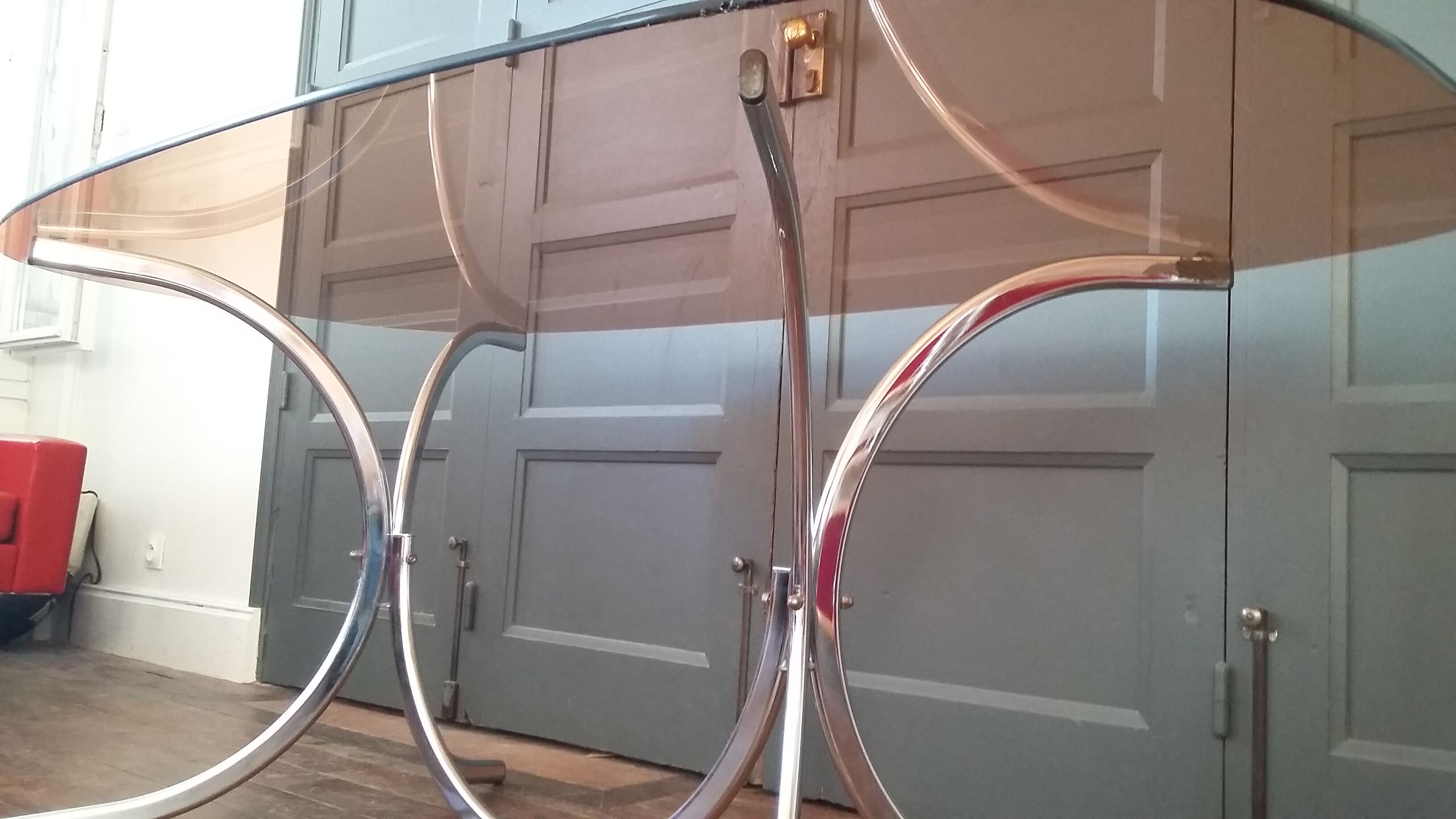 Vintage dining table glass and chrome 1970