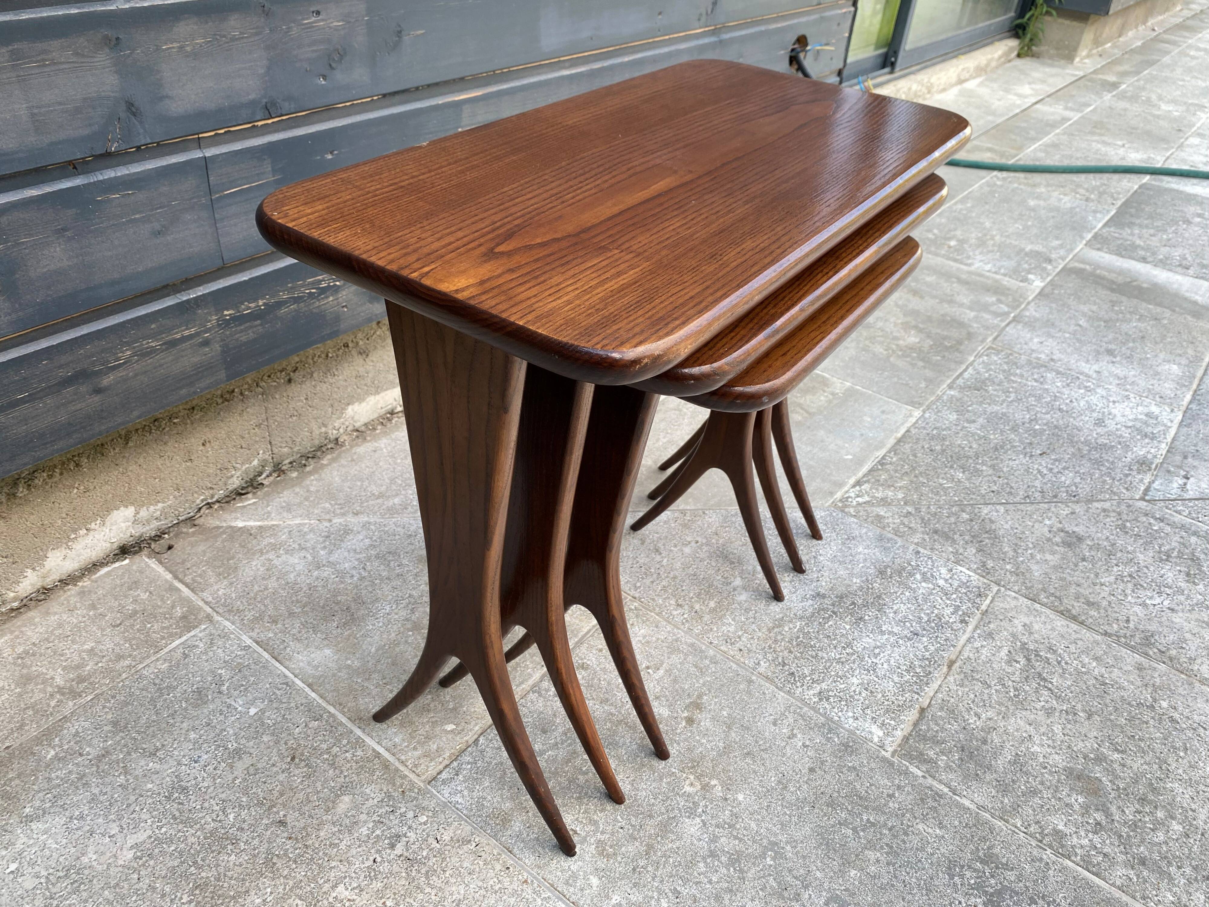 Set of 3 nesting tables by Raphaël Raffel, Scandinavian vintage, 1960s
