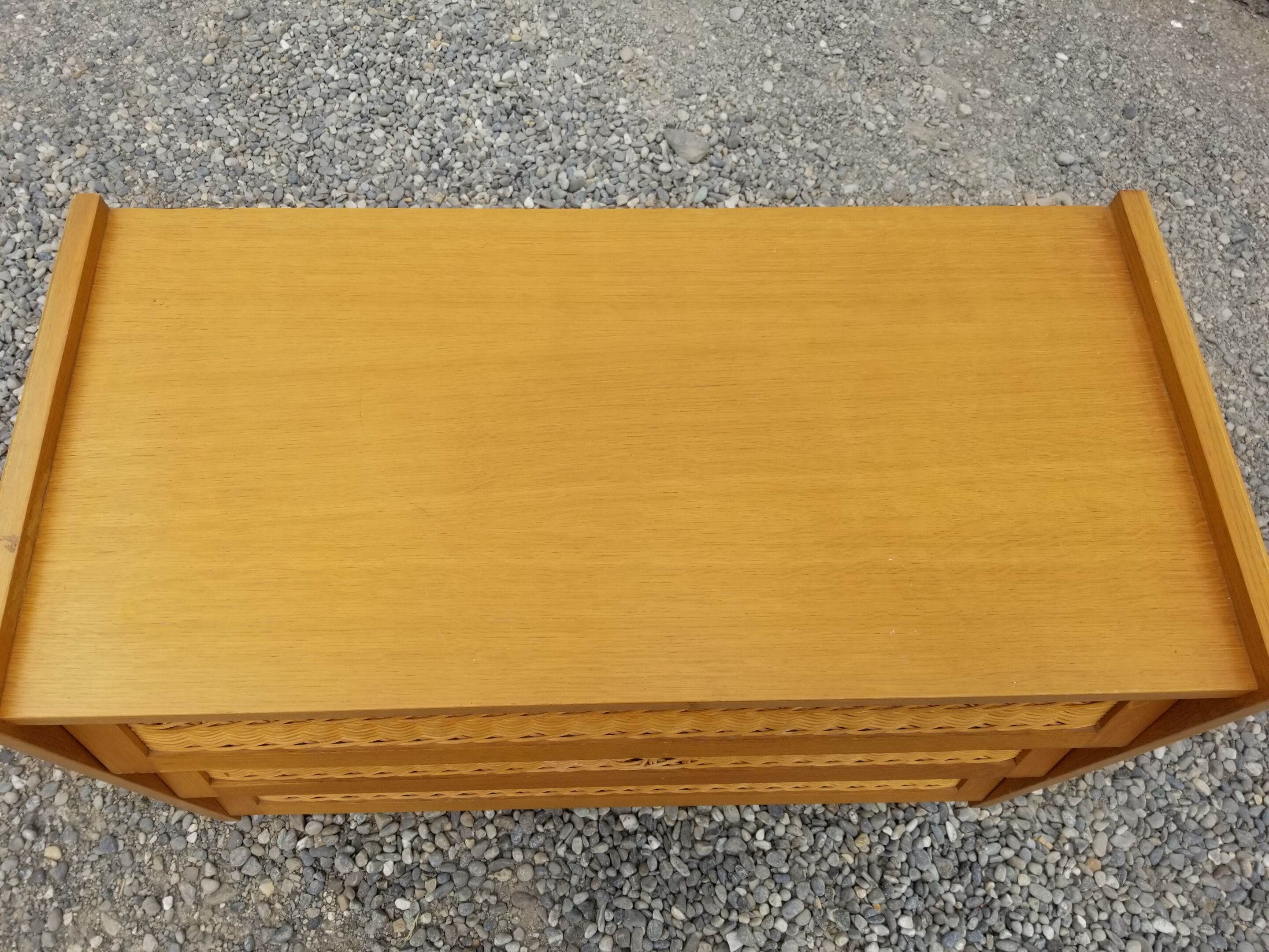 Vintage chest of drawers 3 drawers in oak and rattan - 60s