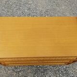 Vintage chest of drawers 3 drawers in oak and rattan - 60s