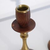 Pair of Danish candle holders in brass and rosewood 1960