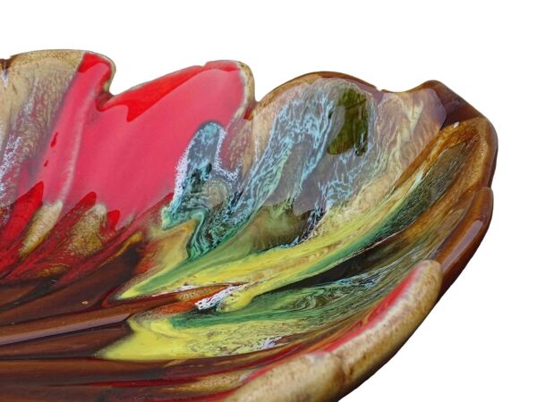 Bol vintage français en céramique Vallauris à motif de feuilles