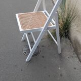 Vintage folding chair in white wood with wicker seat