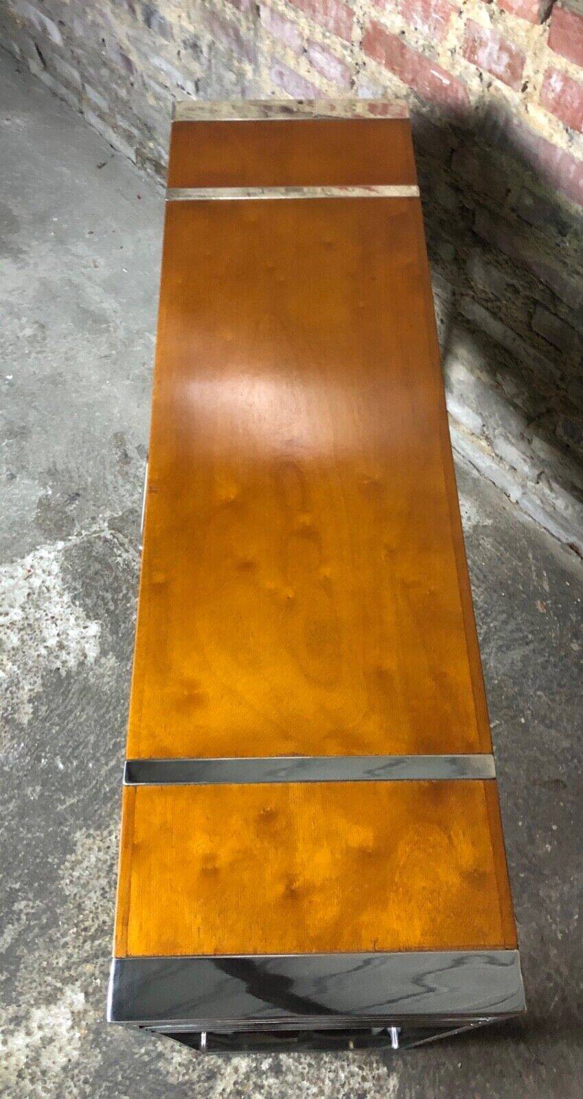 Art Deco style console in dark walnut rubber tree and chrome foot