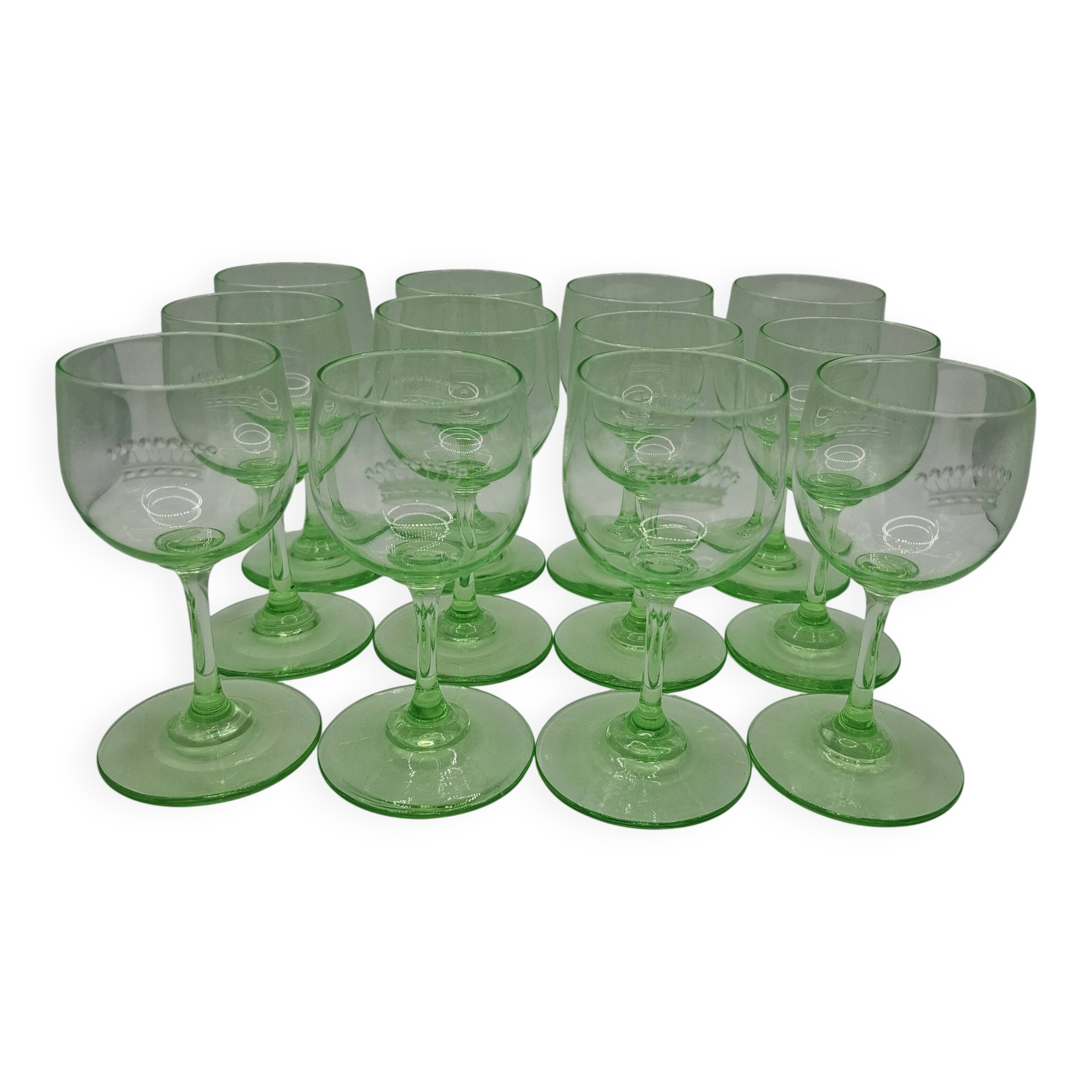 12 uraline crystal stemmed glasses