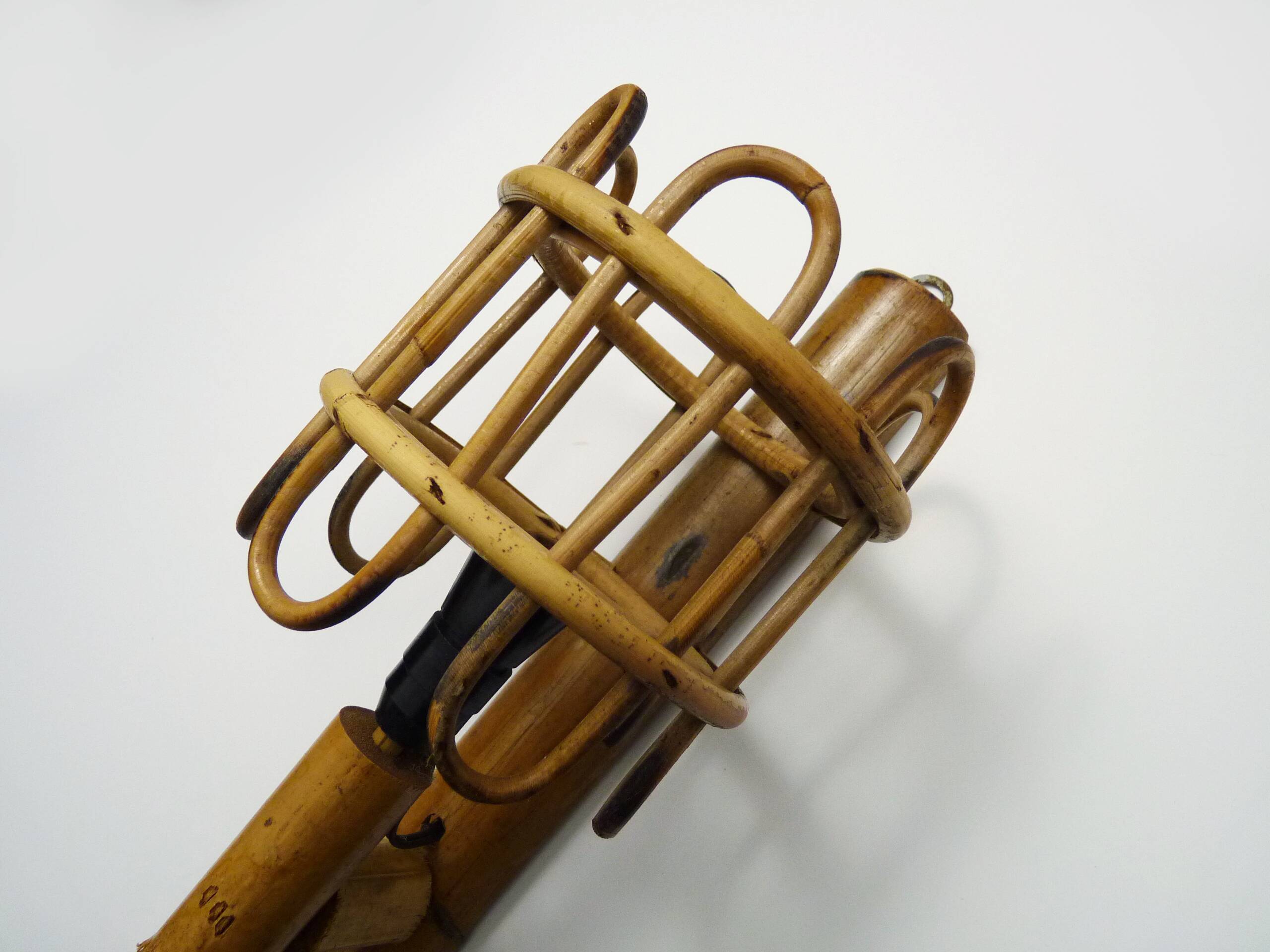 Pair of bamboo rattan lantern wall lights. 50s 60s