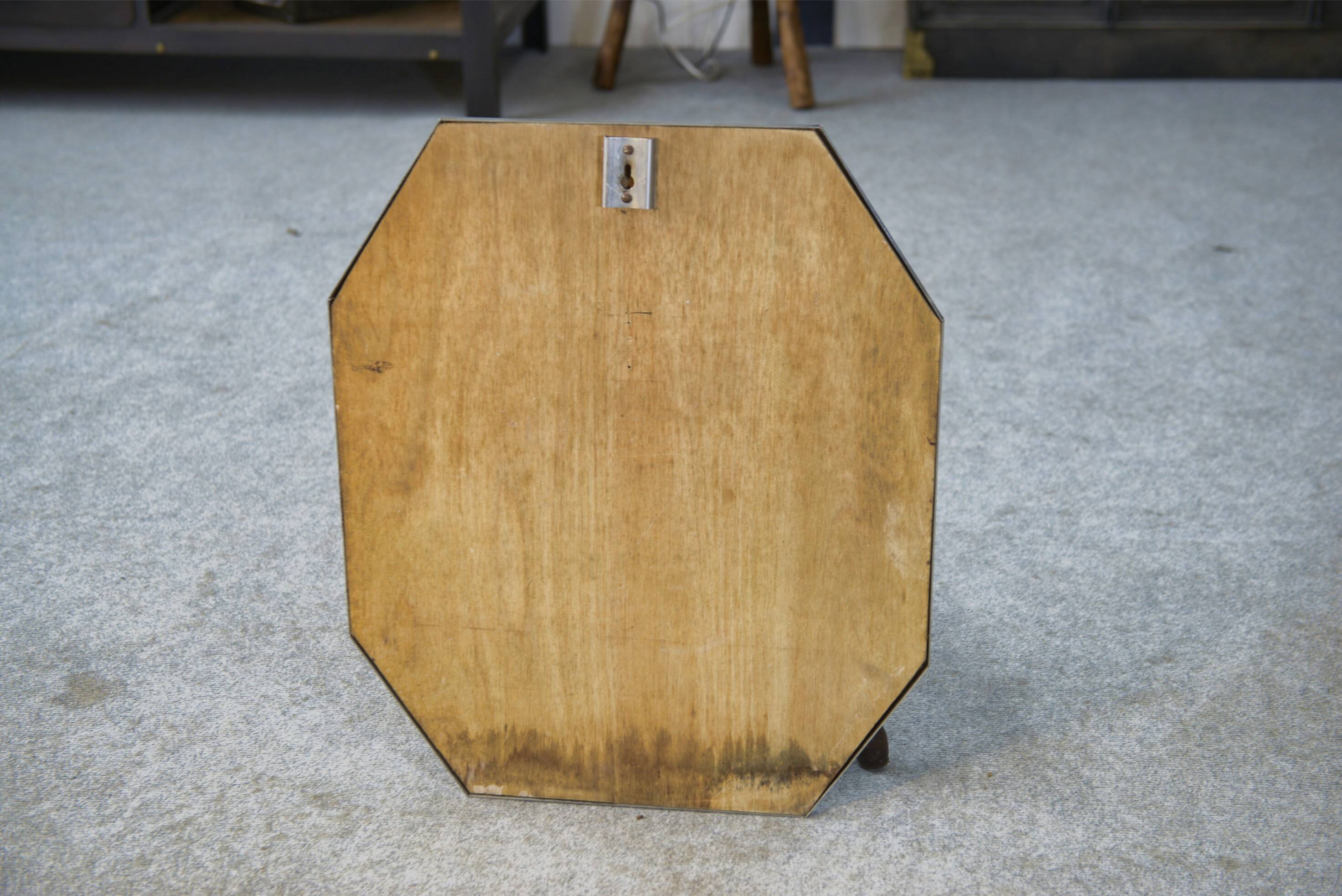 Designer mirror in brushed and chrome-plated stainless steel, beveled glass, 1970s