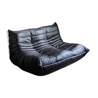 Canapé Togo 2 places de Michel Ducaroy pour Ligne Roset, cuir chocolat