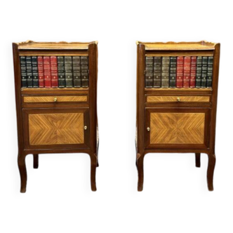 Set of Classic English Nightstand with Books and Marqueterie
