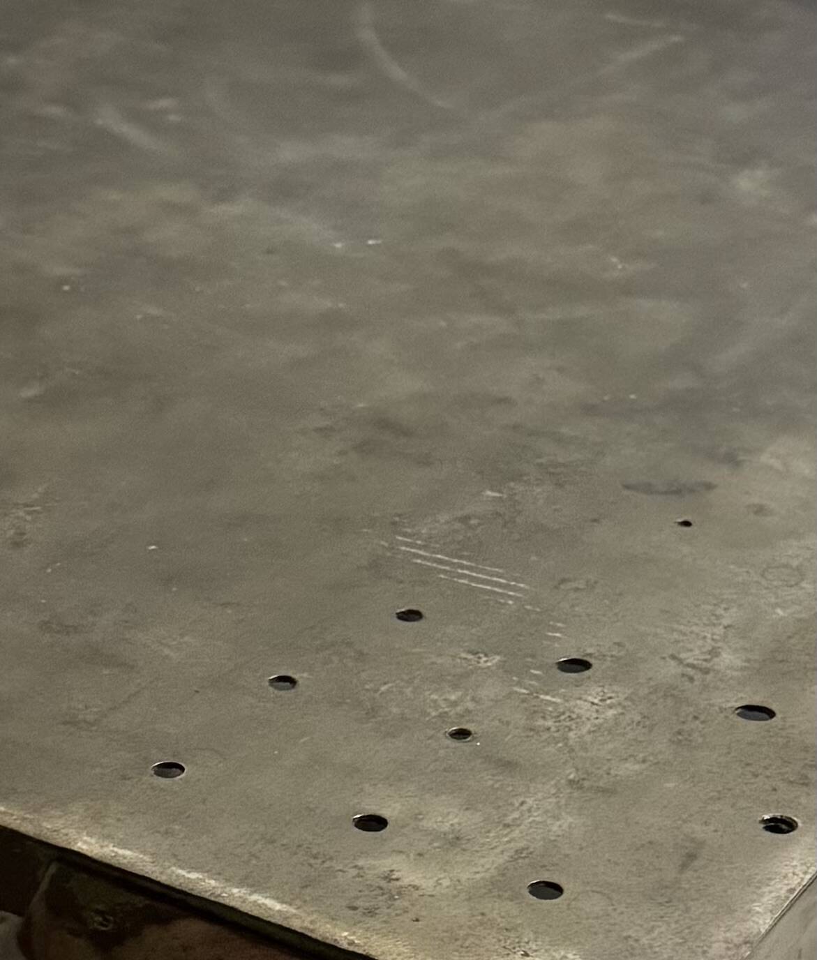 Vintage workshop desk in patinated metal