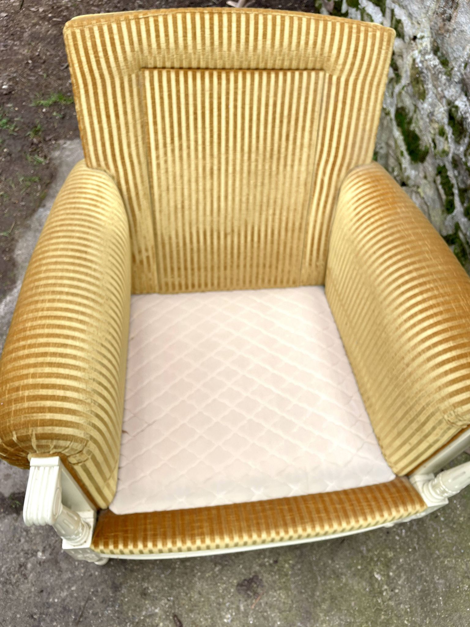 Pair of cosy armchairs by Jean Prevost in mustard velvet, 1970.