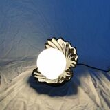 Ceramic shell lamp with opaline pearl, Saint-Jacques, France, 1980