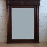 Henri II overmantel fireplace mirror in solid walnut.