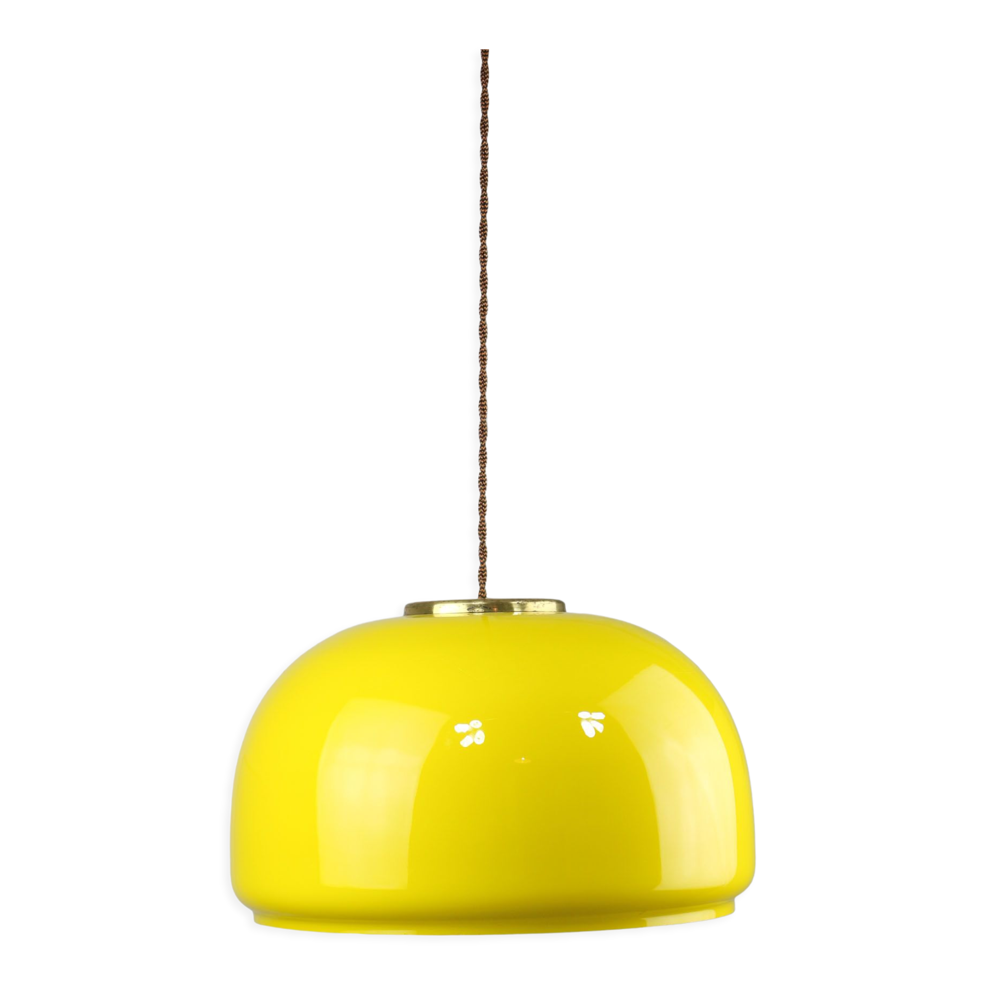 Mid-century Yellow Glass & Brass Pendant Lamp