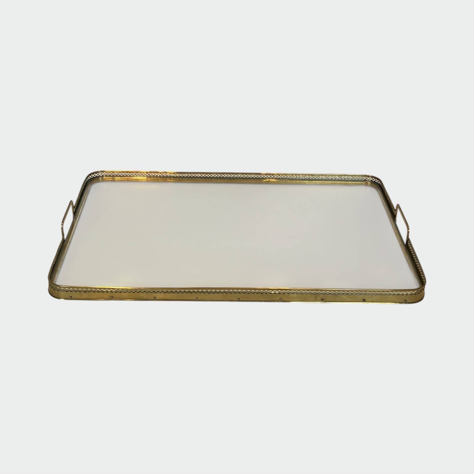 Rectangular Service Tray with Openwork Gallery in Brass. French Work