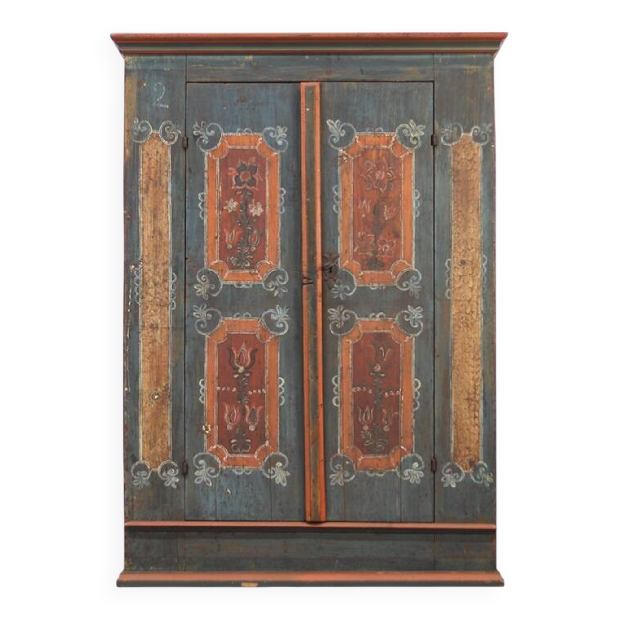 Rustic Farmhouse Folk Art Painted Bridal Cabinet