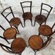 Set of 7 old Baumann bistro chairs in curved wood with round seat