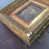 Oil on panel - dreamy young woman in a wooded gilded frame