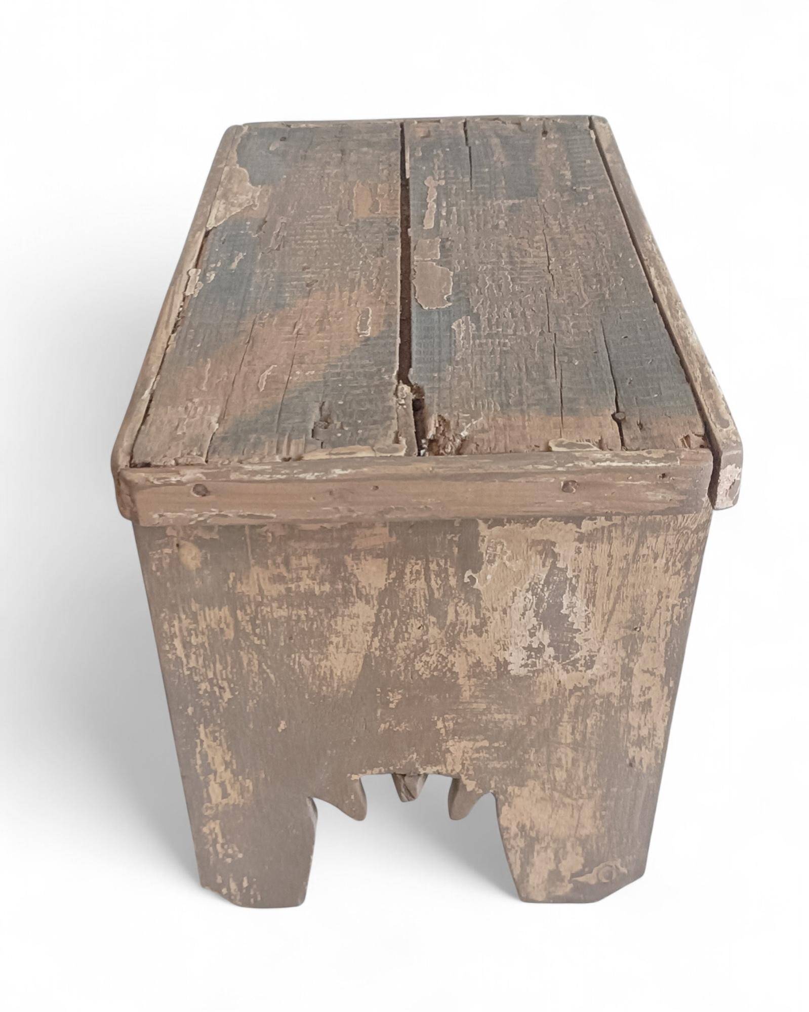 Rustic Weathered Wood Farm Stool/ Accent Table, Spain,  Early 20th-C