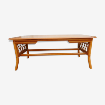 Wood and rattan coffee table