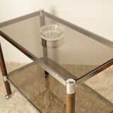Side table serving chrome wood vintage glass 70