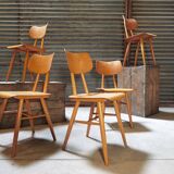 Set of 5 all-wood chairs published by Ton 1960