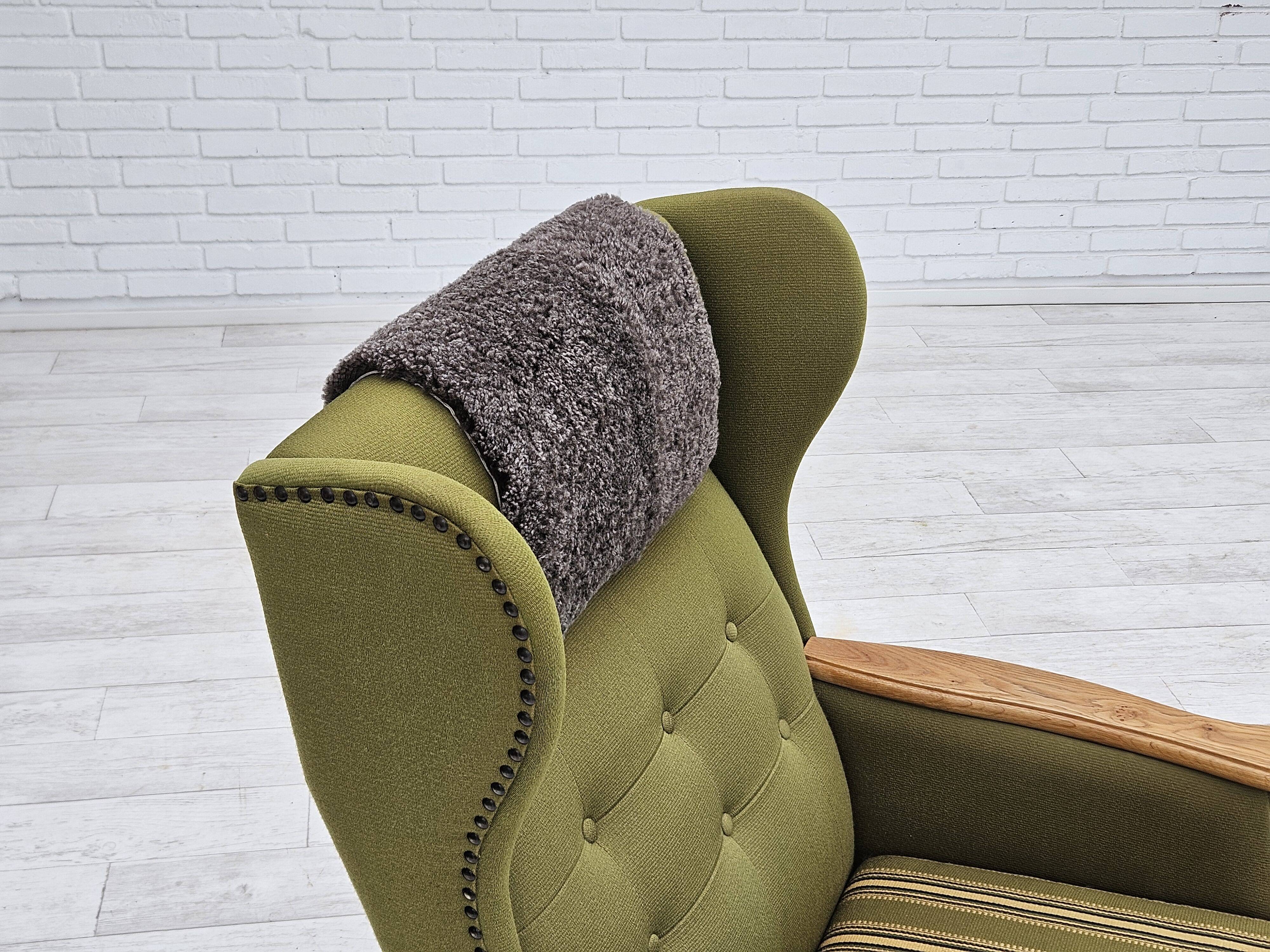 1970s, Danish highback armchair, wool, oak