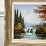 Old landscape vintage river painting signed