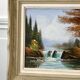 Tableau ancien paysage rivière vintage signé