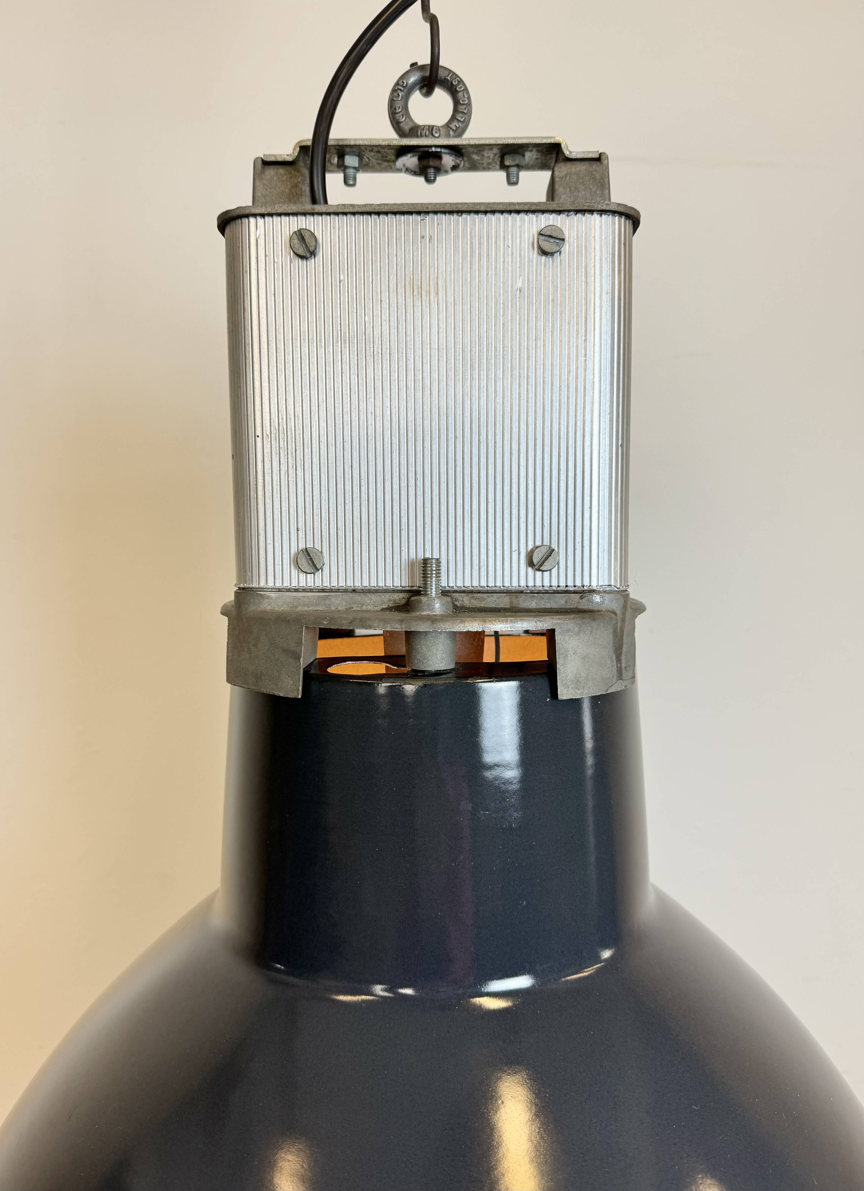 Industrial french dark blue enamel pendant lamp from mazda, 1960s