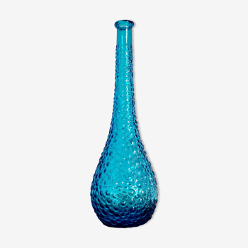 Vase italien Empoli en verre bleu à bulles