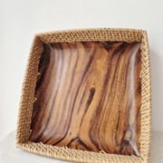Wood and rattan plateau '80s - Vintage