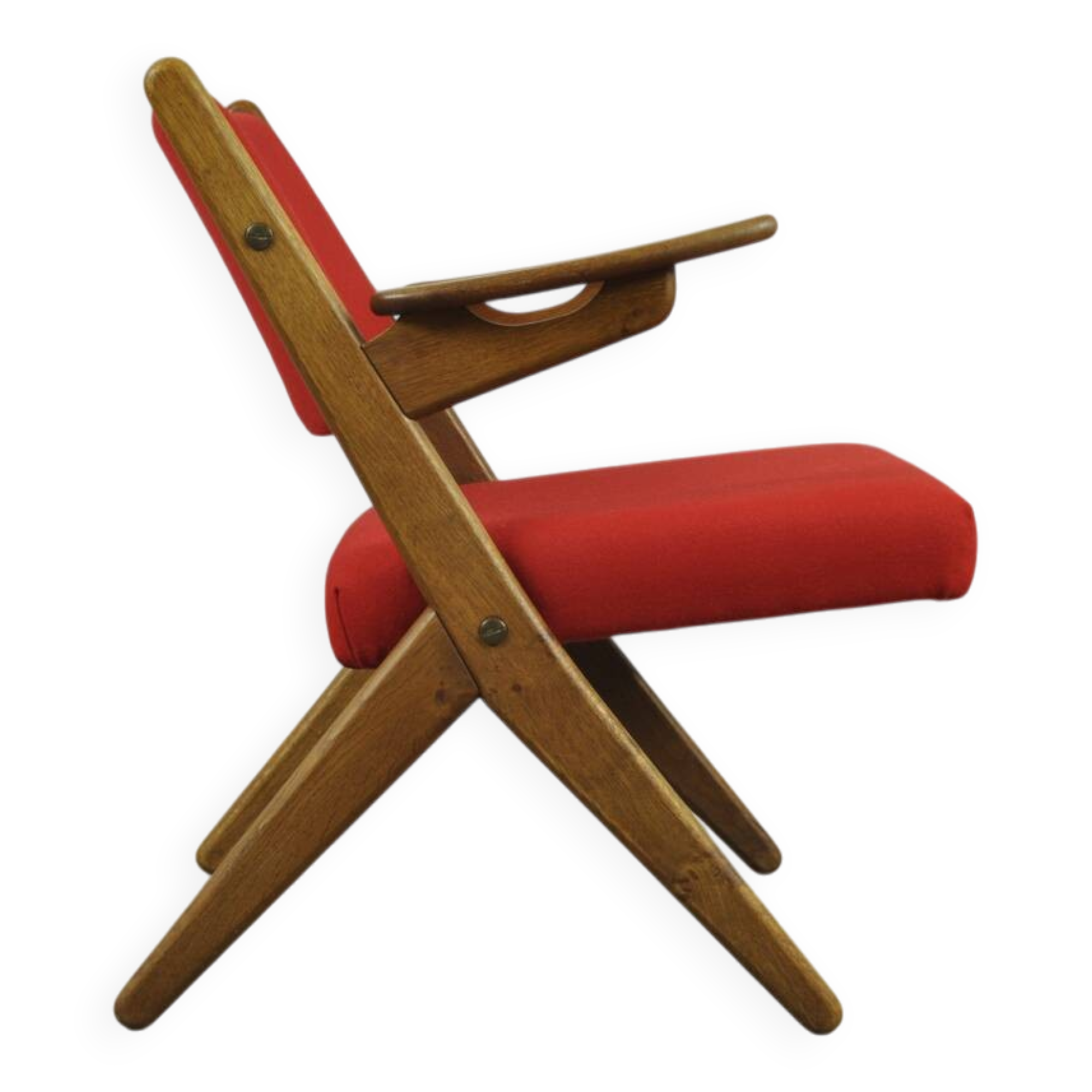 Classic Danish vintage scissor armchair by Arne Hovmand Olsen in OAK, 1960