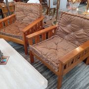 Pair of 70s pine armchairs