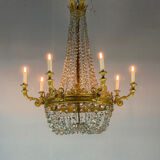 Empire style lustre with pearl beads in gilded bronze, circa 1880.
