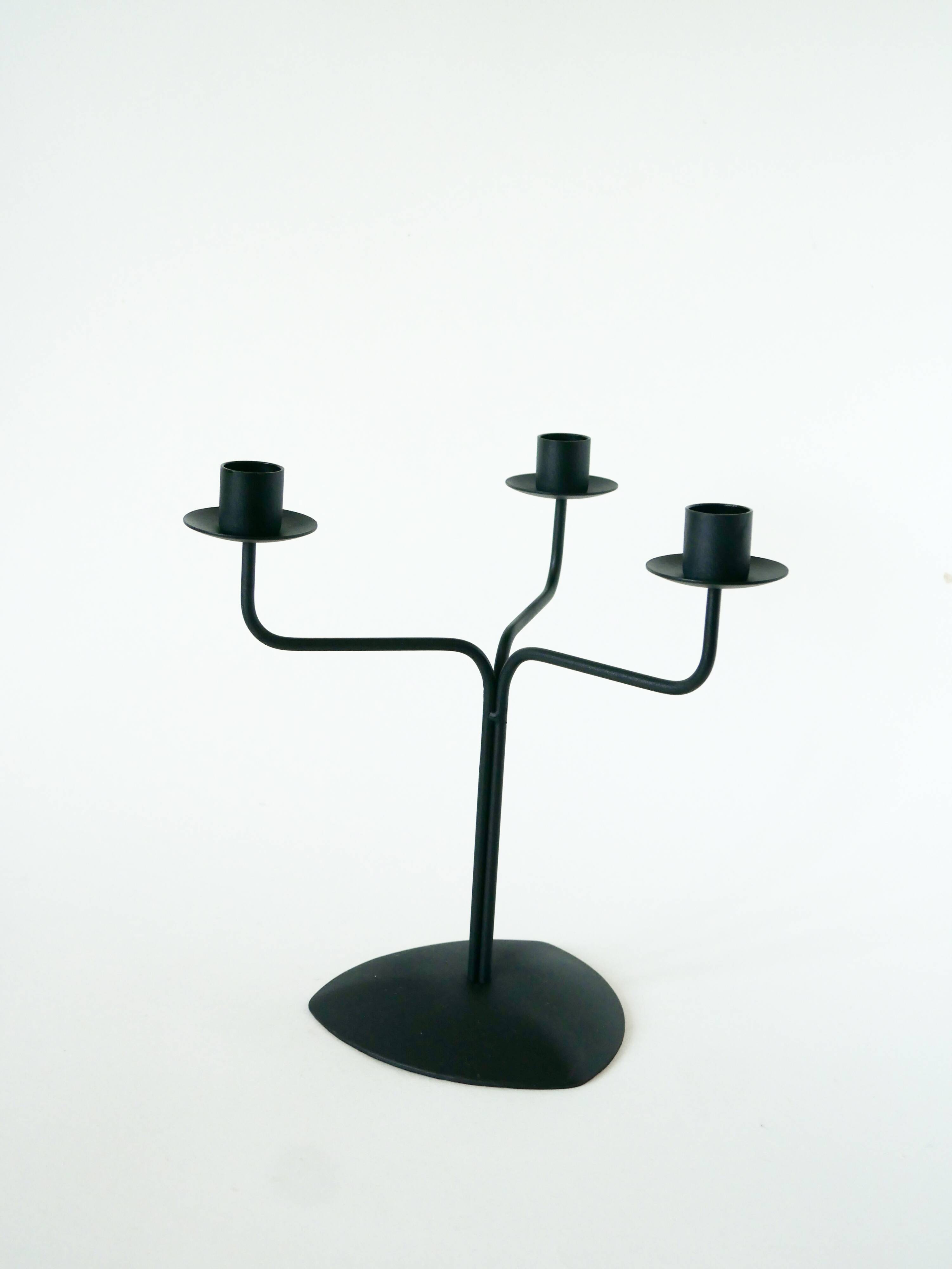 Three-light wrought iron candle holder, Minimalist, Vintage