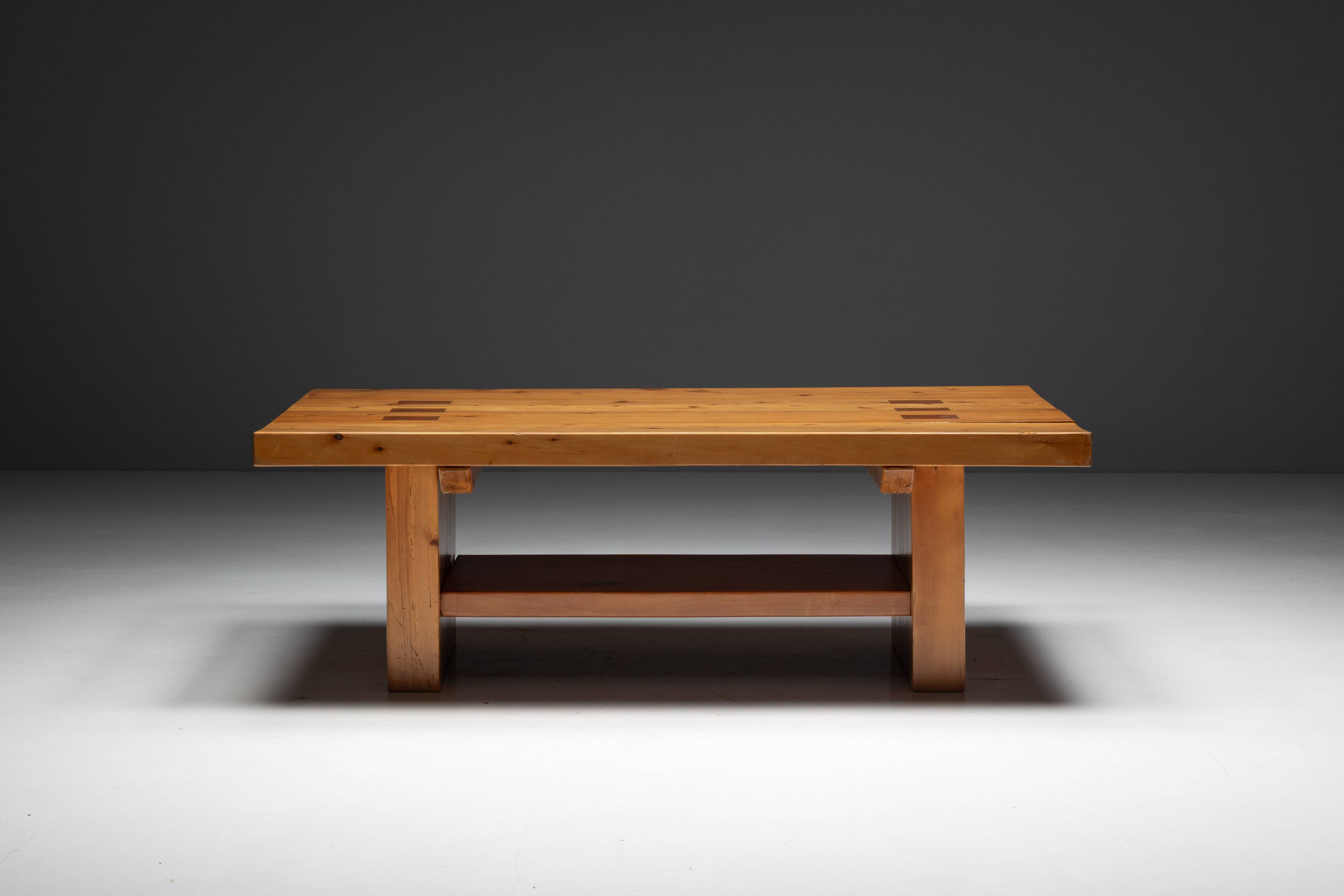 Alpine elmwood dining table in the style of Pierre Chapo, France, 1960s