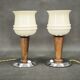 Pair of Italian Opaline Glass, Wood and Chrome Table Lamps, 1950s