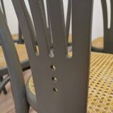 Lot de 6 chaises de salle à manger vintage en bois courbé gris : siège en rotin style Thonet