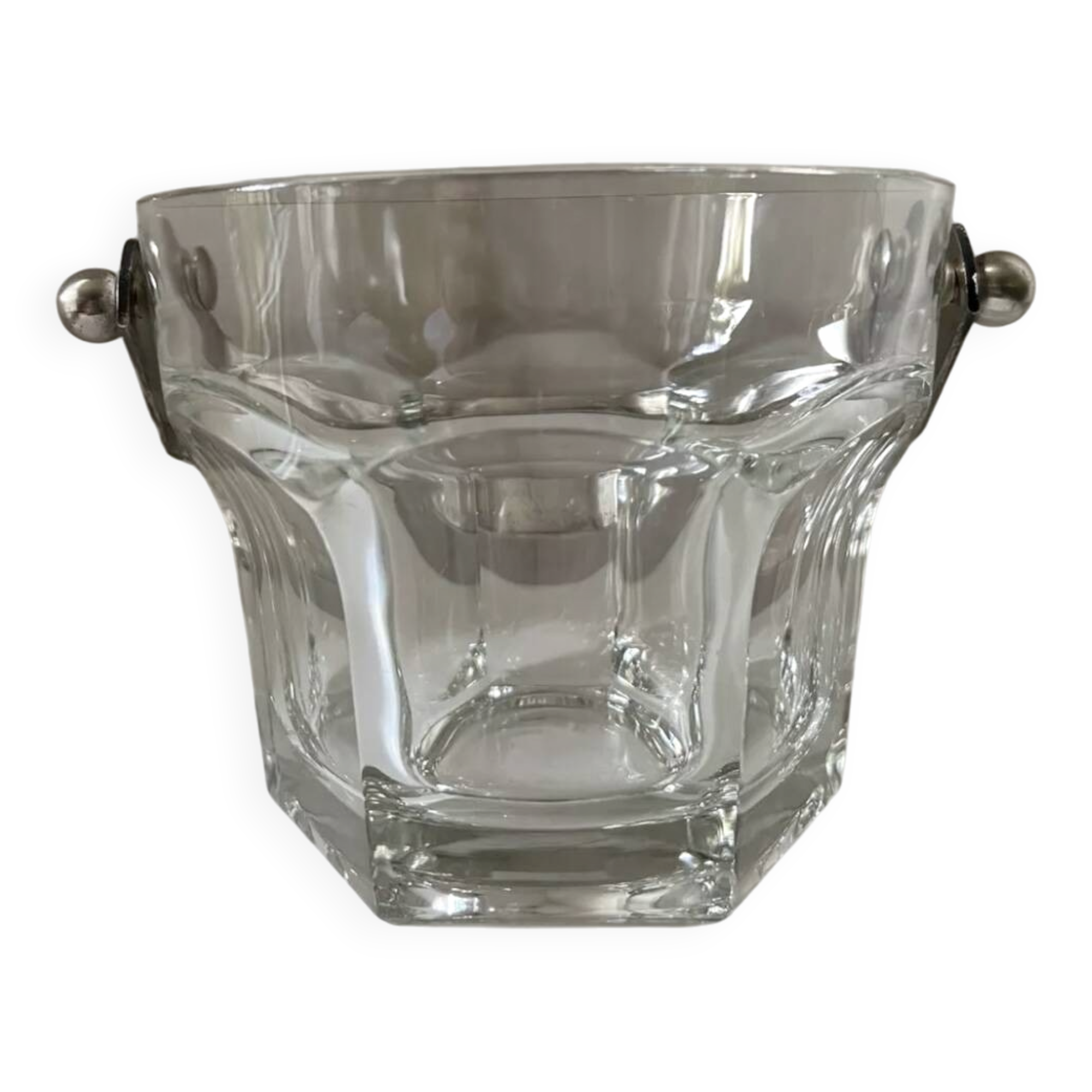Vintage Italian crystal and silver metal ice bucket