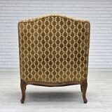 1950s, Danish relax chair, furniture velour, carved ash wood.